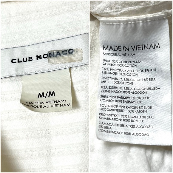 CLUB MONACO Cotton Silk Textured Stripe Short Sleeve V-Neck Midi Shirt Dress M - Picture 5 of 6